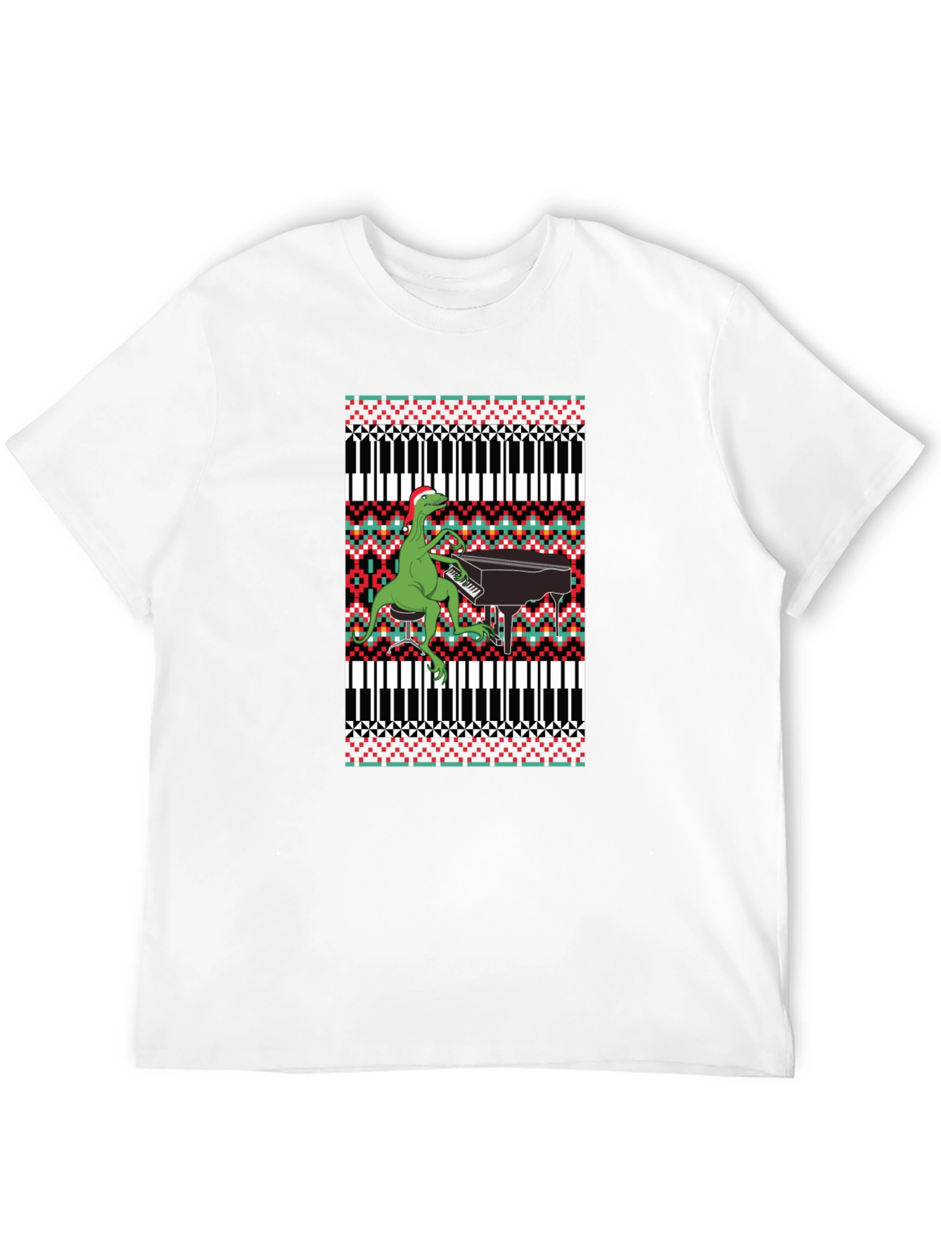 Dinosaur Piano Ugly Christmas Sweater T-Shirt