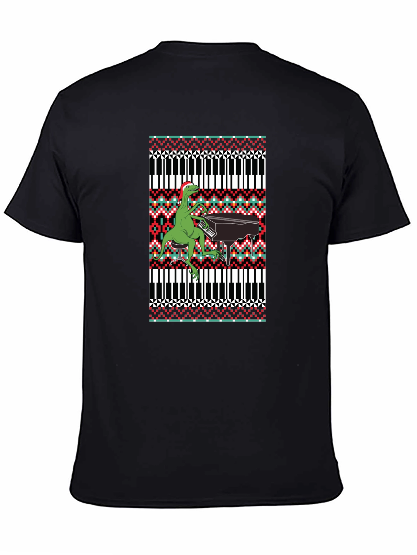 Dinosaur Piano Ugly Christmas Sweater T-Shirt