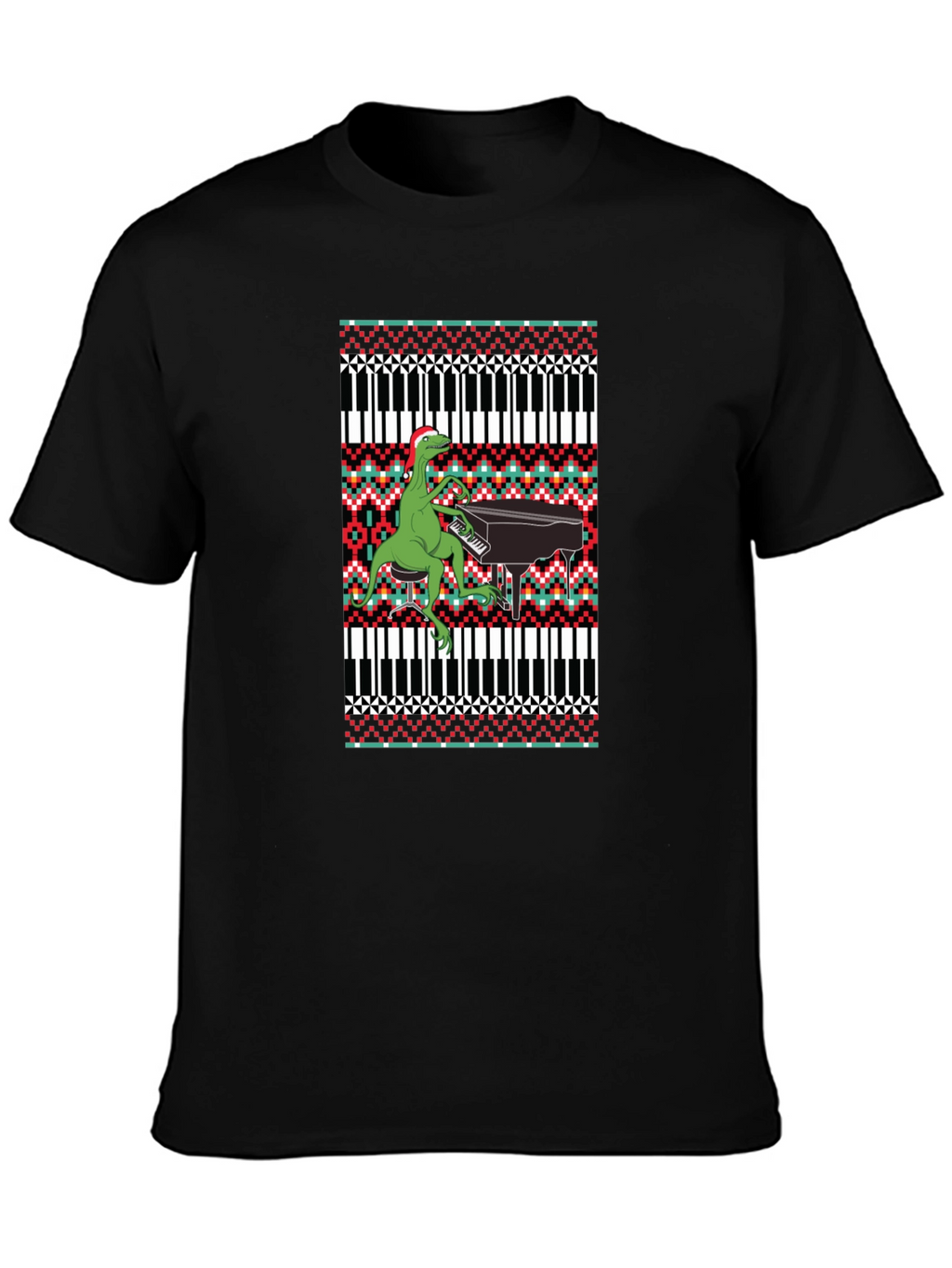 Dinosaur Piano Ugly Christmas Sweater T-Shirt