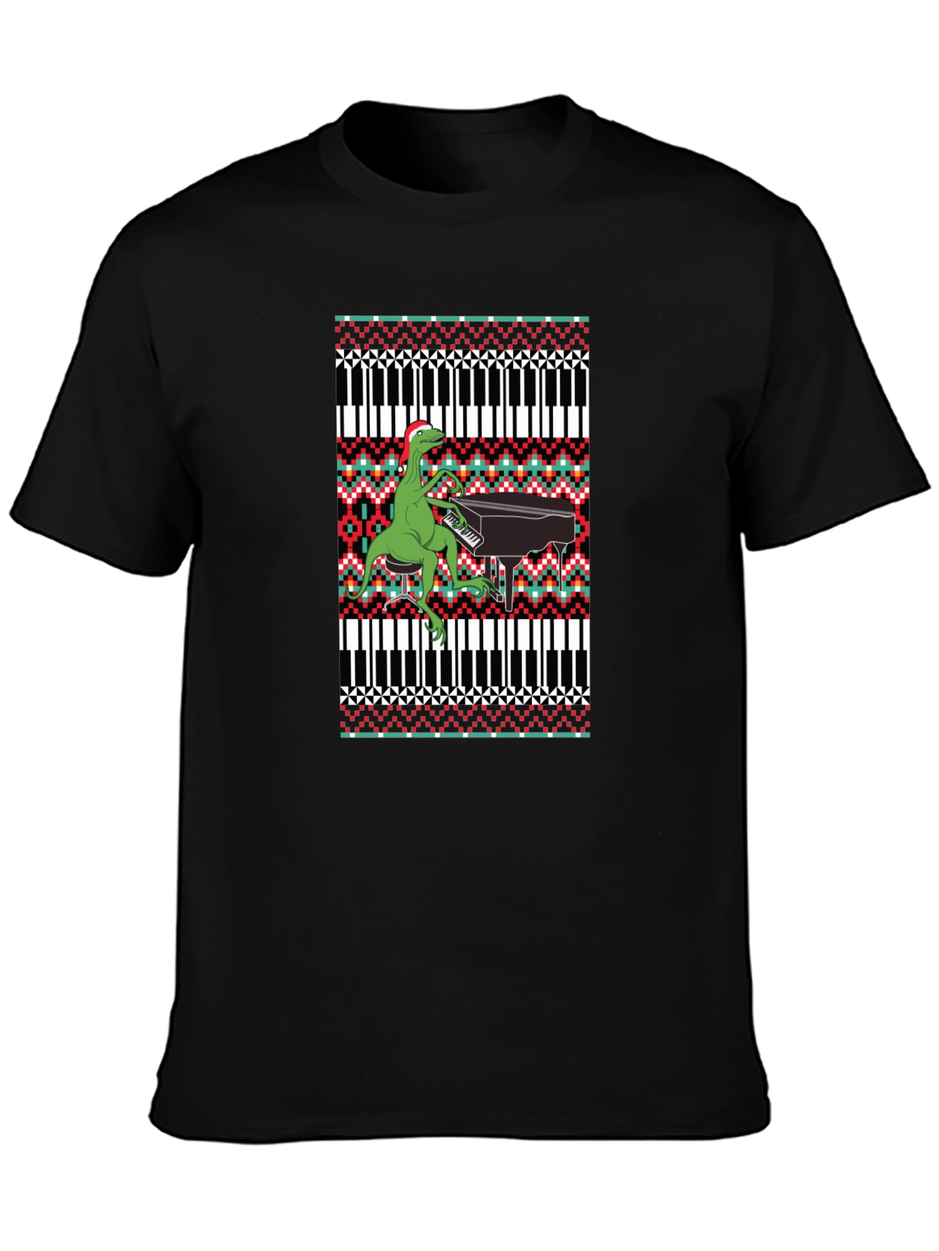 Dinosaur Piano Ugly Christmas Sweater T-Shirt
