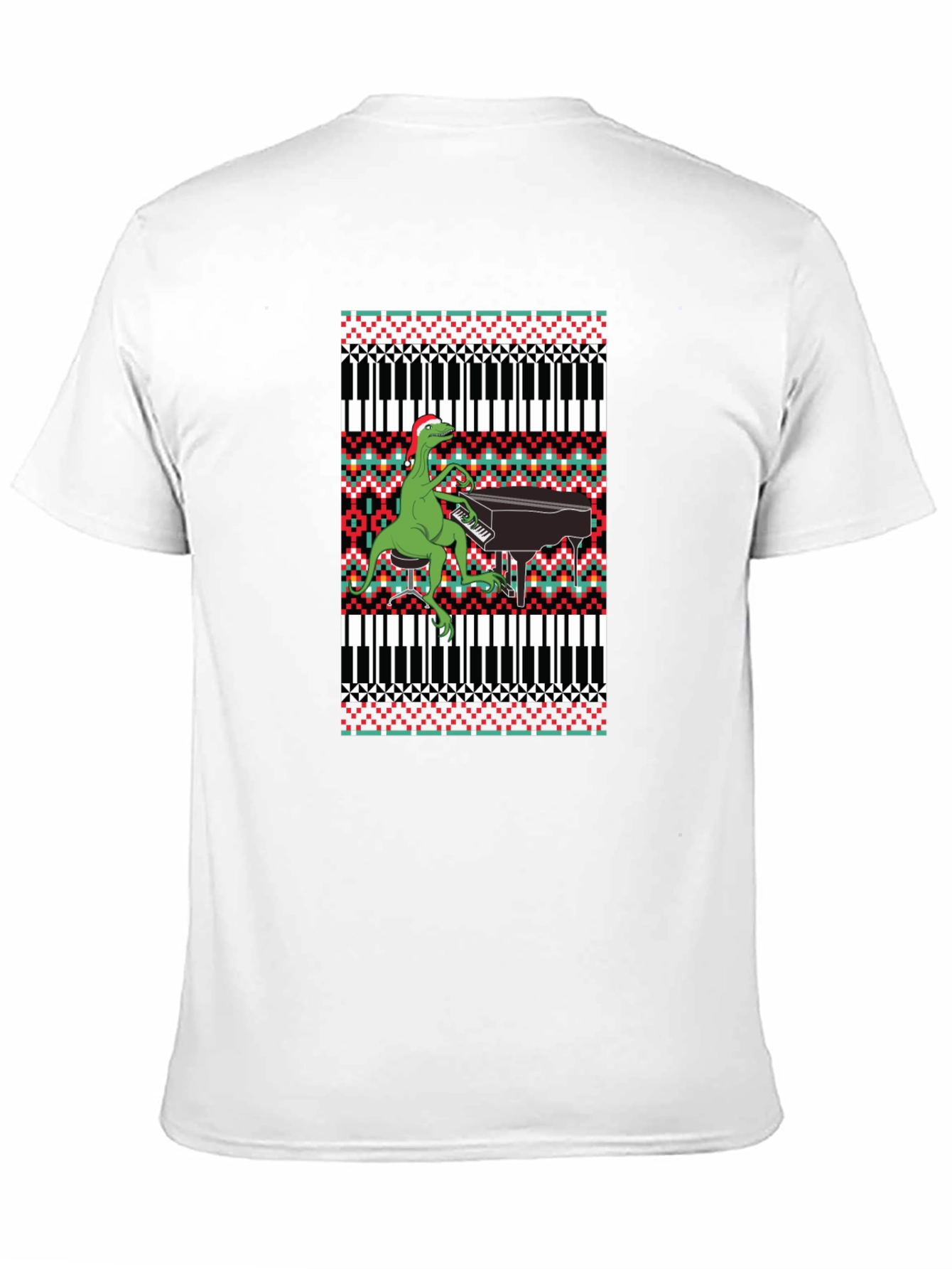 Dinosaur Piano Ugly Christmas Sweater T-Shirt