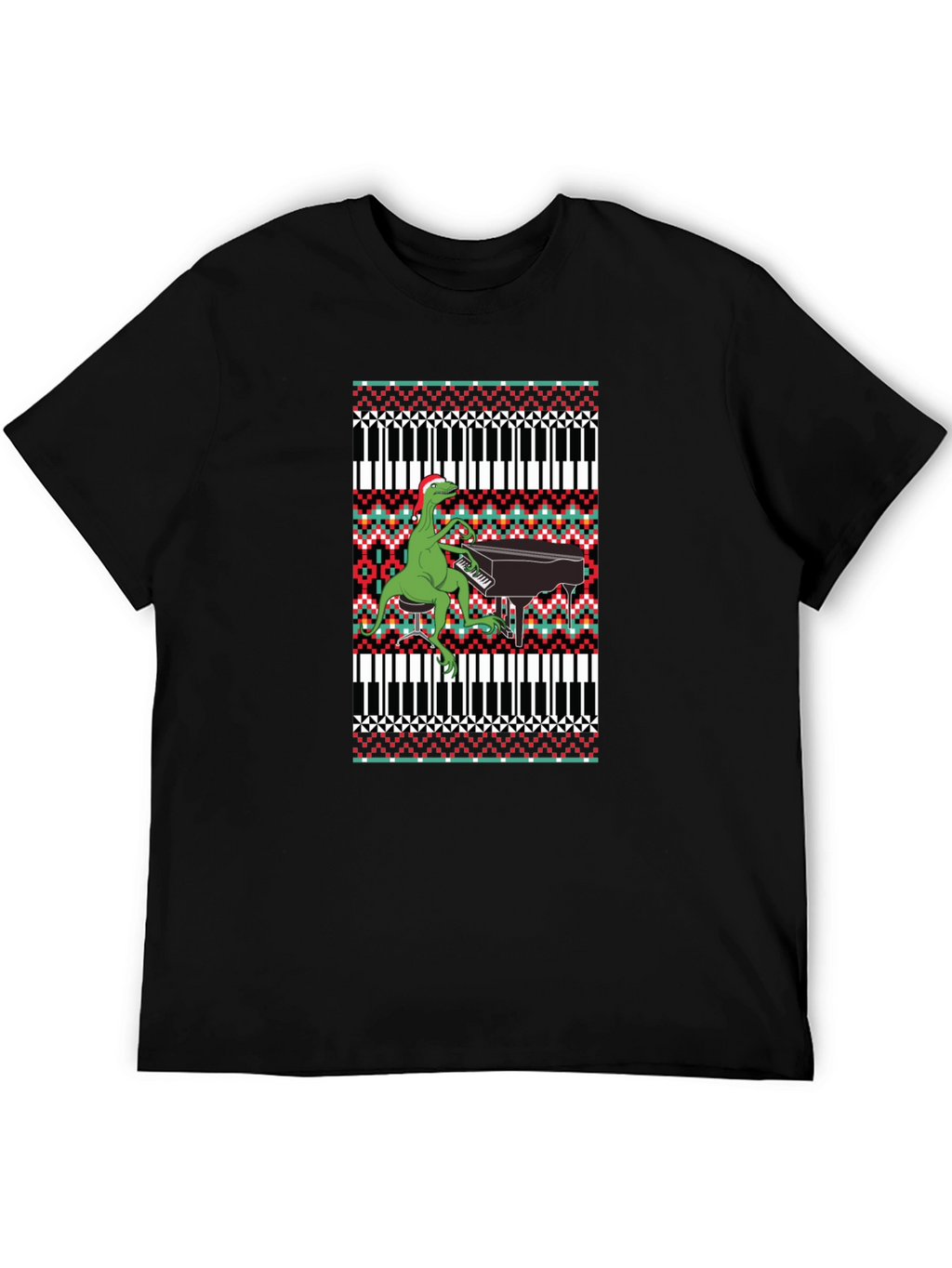 Dinosaur Piano Ugly Christmas Sweater T-Shirt