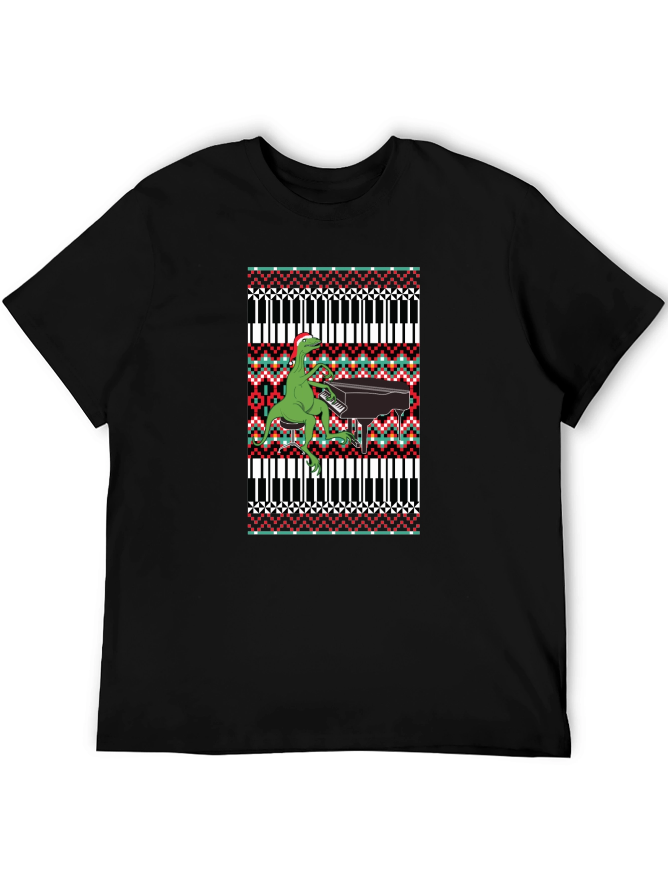 Dinosaur Piano Ugly Christmas Sweater T-Shirt