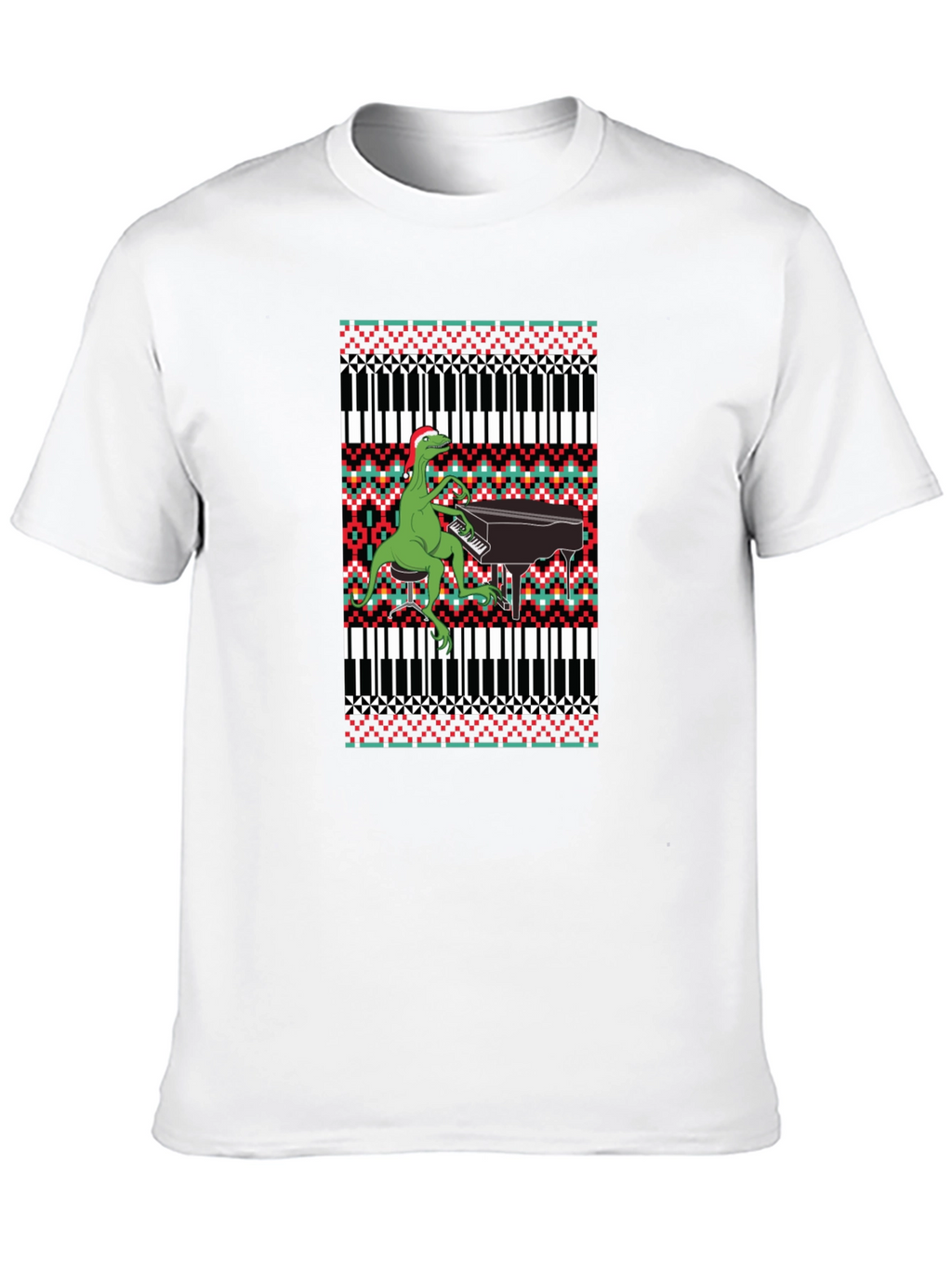 Dinosaur Piano Ugly Christmas Sweater T-Shirt