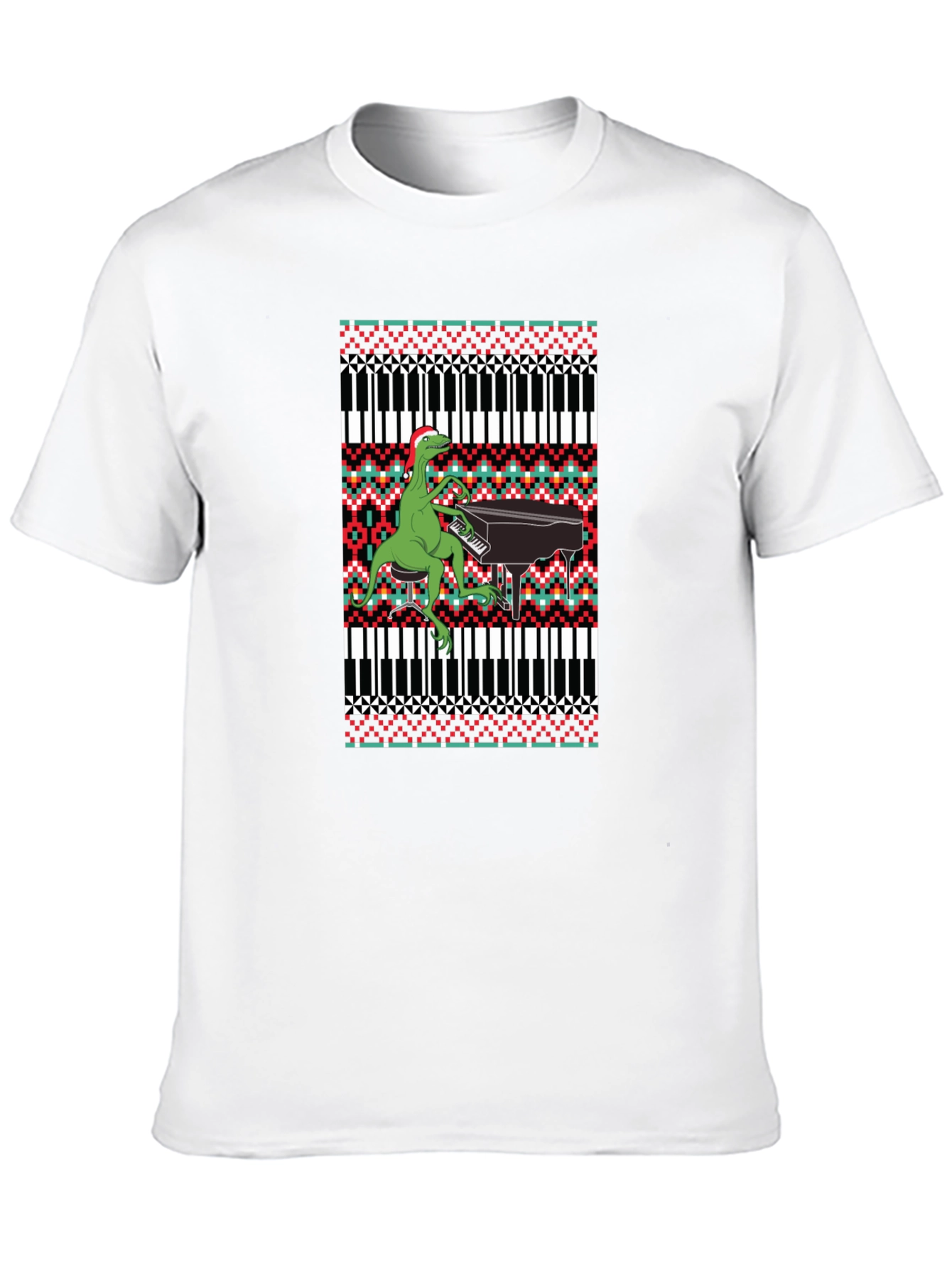 Dinosaur Piano Ugly Christmas Sweater T-Shirt