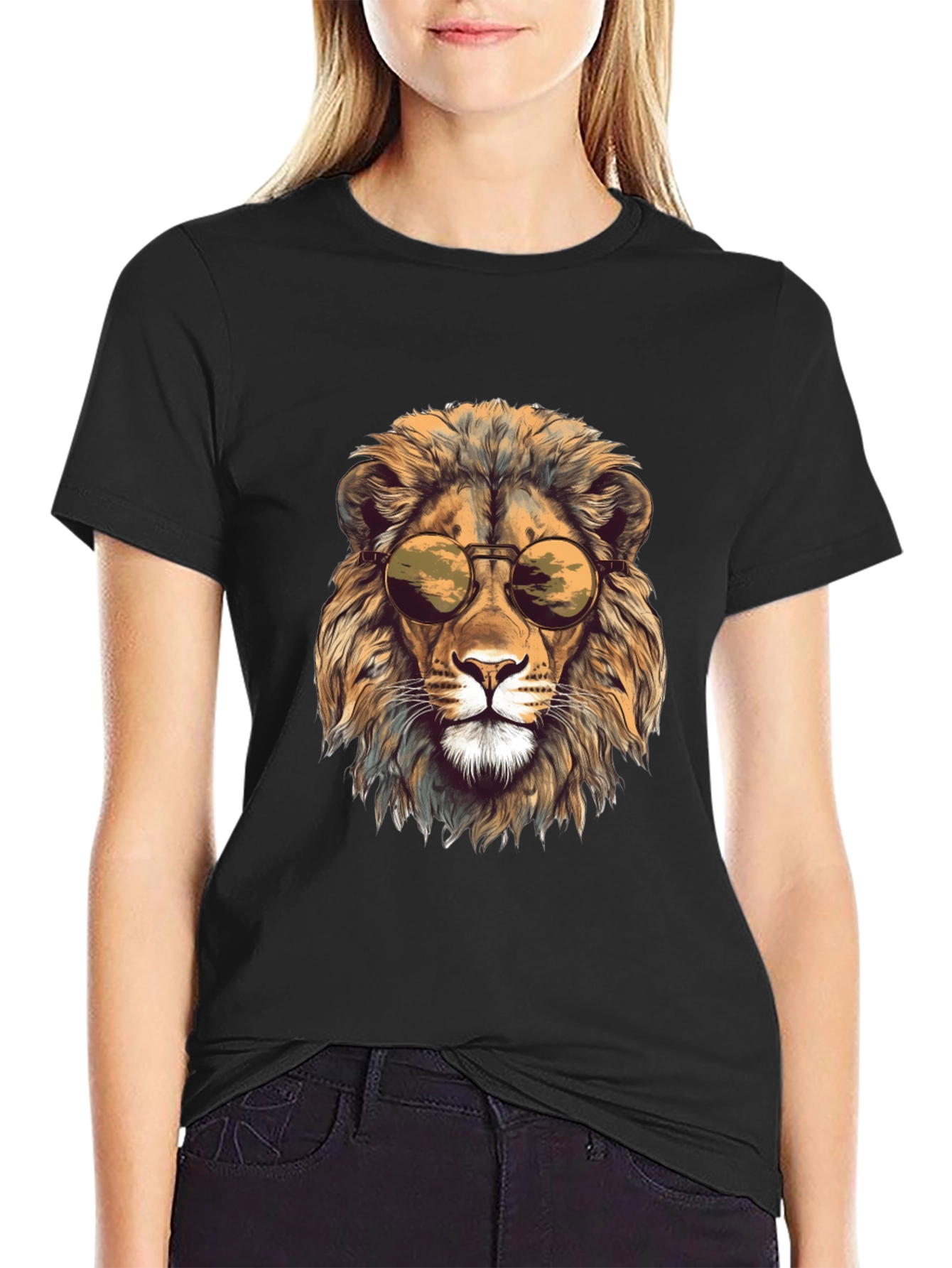Lion Head Graphic Tee - Cool Sunglasses Design
