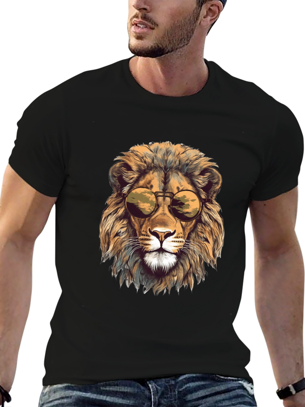 Lion Head Graphic Tee - Cool Sunglasses Design