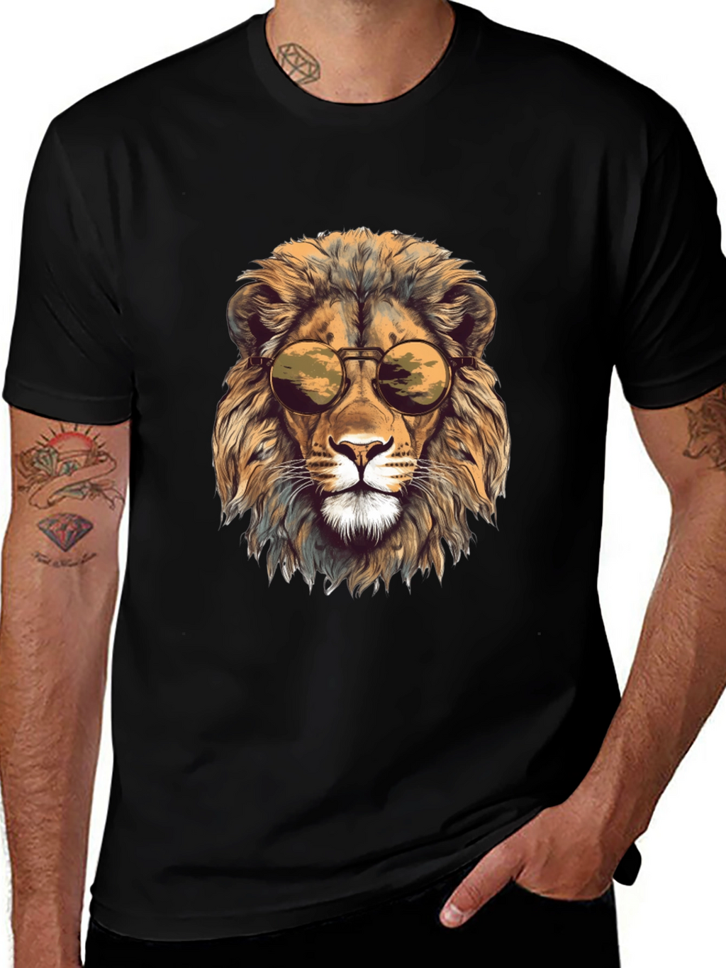 Lion Head Graphic Tee - Cool Sunglasses Design