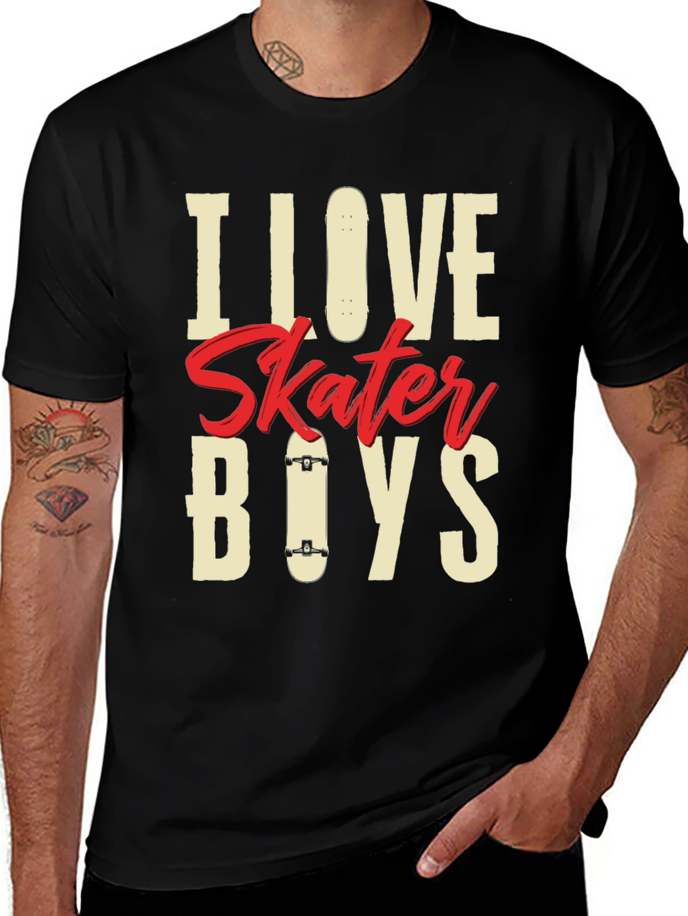 I Love Skater Boys Graphic Tee - Cool Skateboard Design