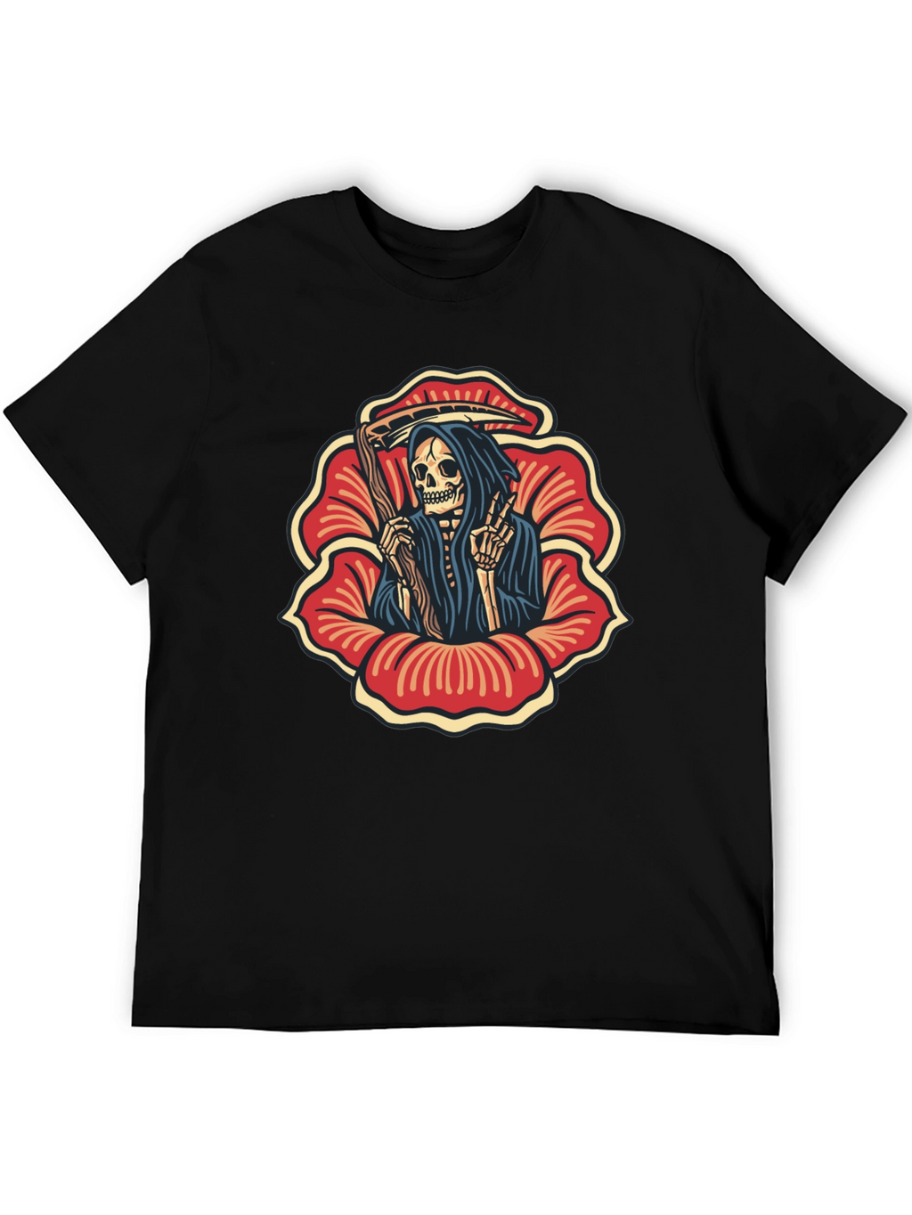 Grim Reaper Flower Black T-Shirt