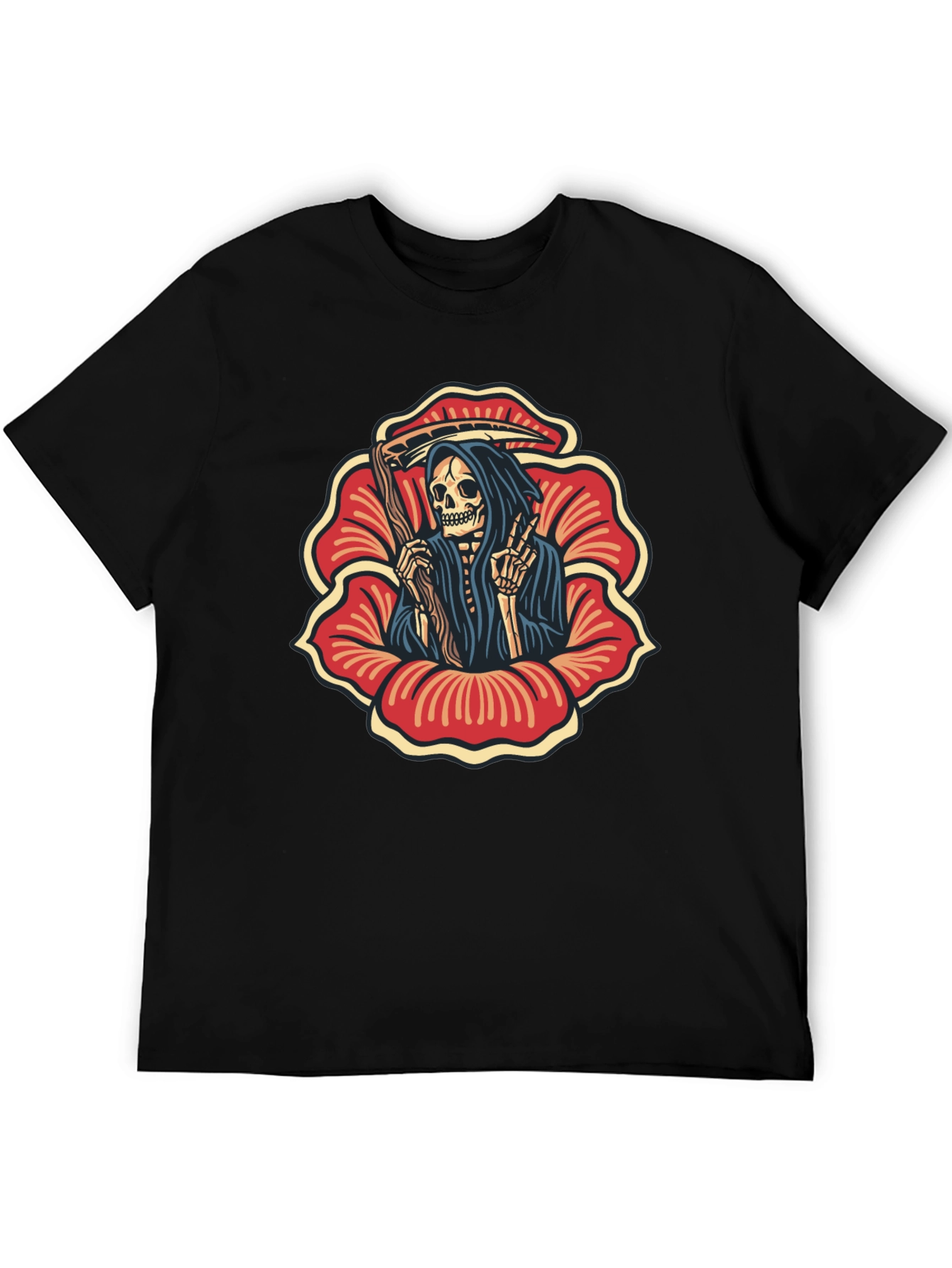 Grim Reaper Flower Black T-Shirt