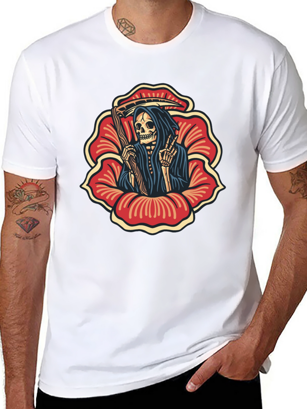 Grim Reaper Flower Black T-Shirt