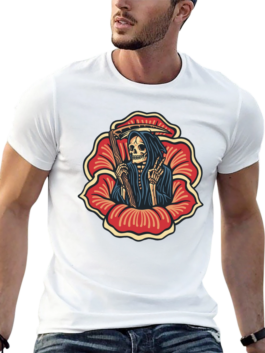 Grim Reaper Flower Black T-Shirt