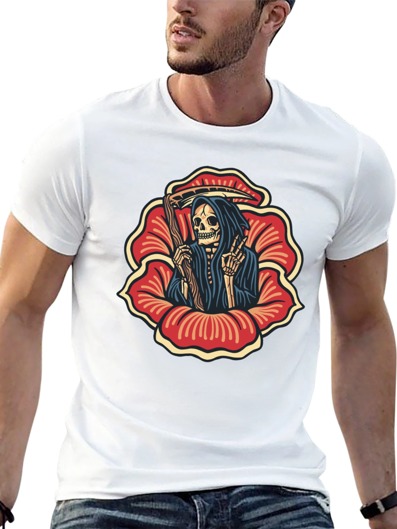 Grim Reaper Flower Black T-Shirt