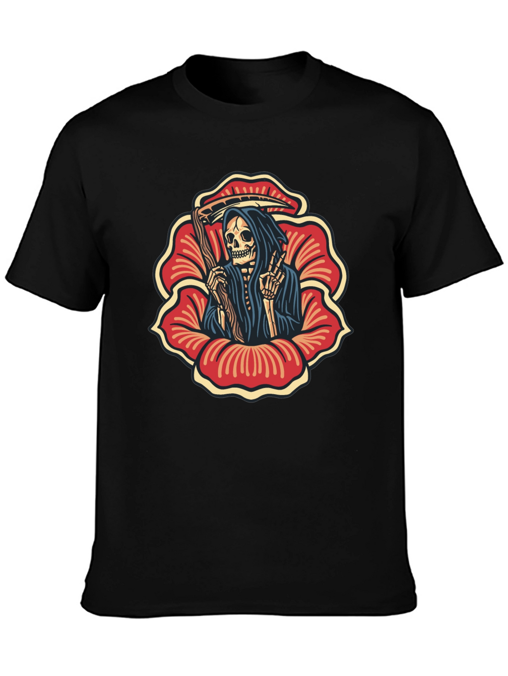 Grim Reaper Flower Black T-Shirt