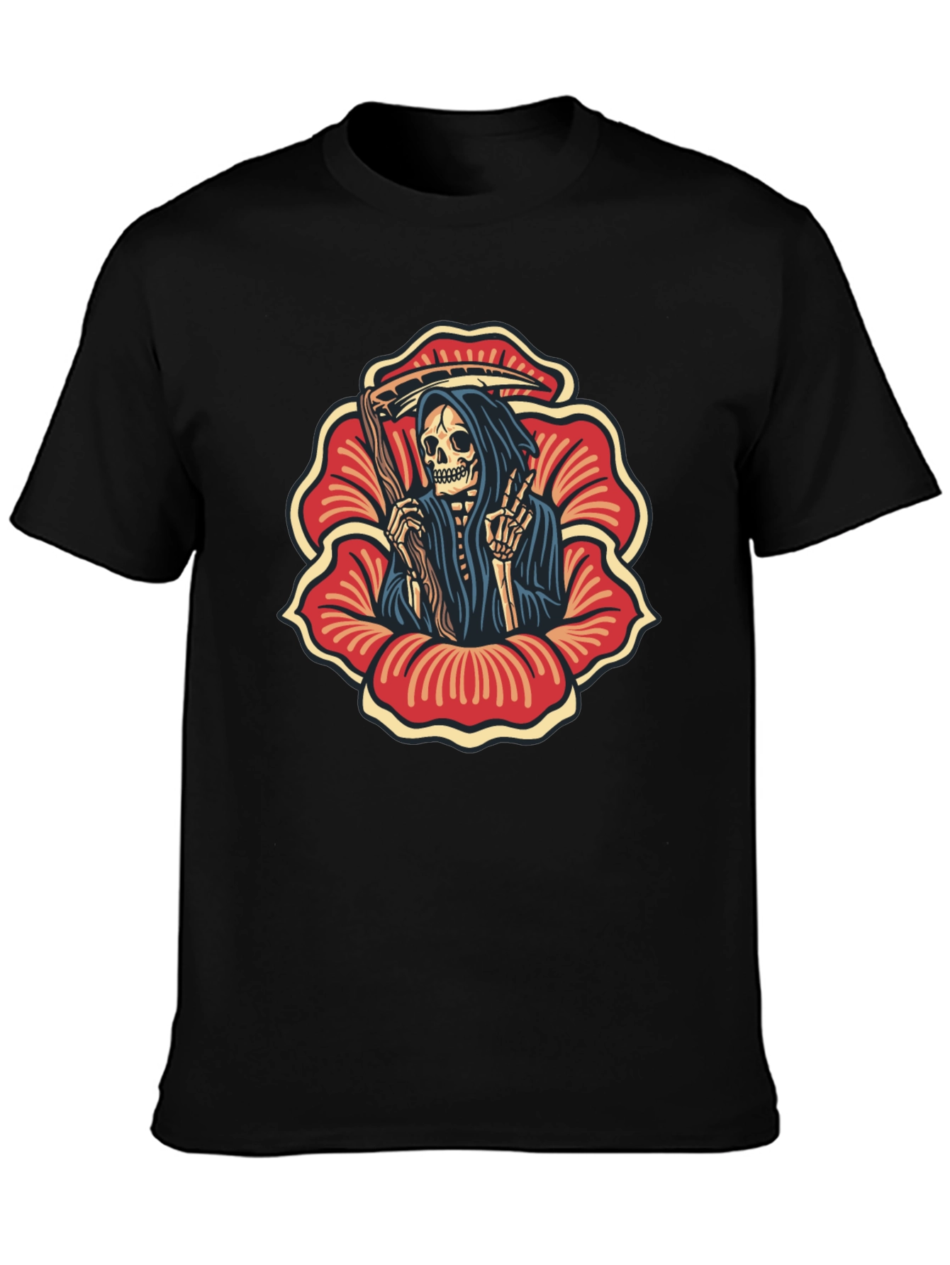 Grim Reaper Flower Black T-Shirt