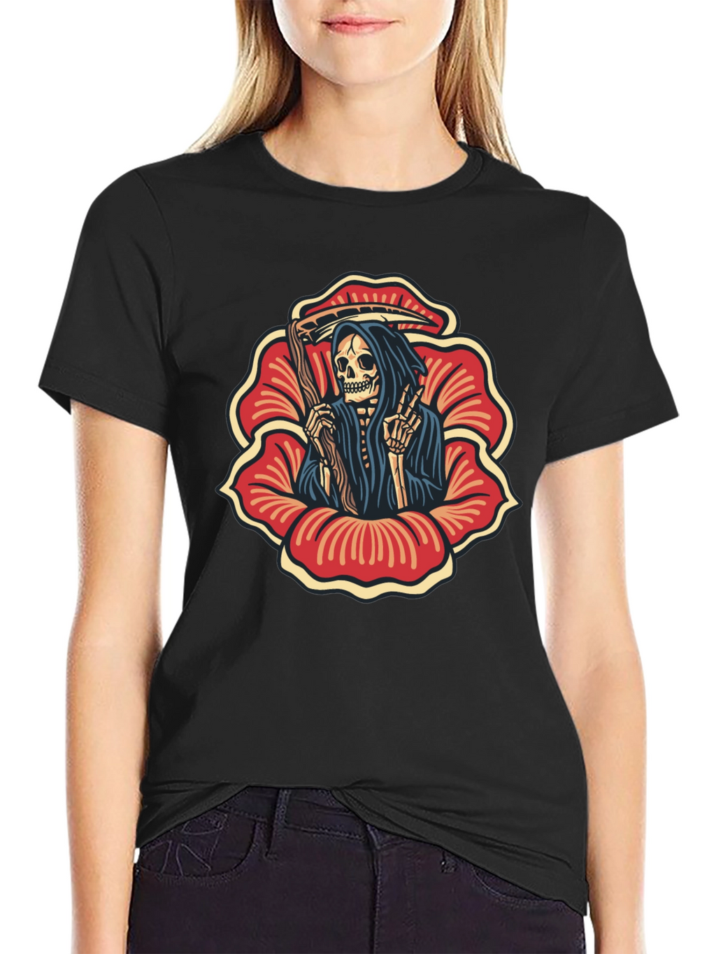 Grim Reaper Flower Black T-Shirt