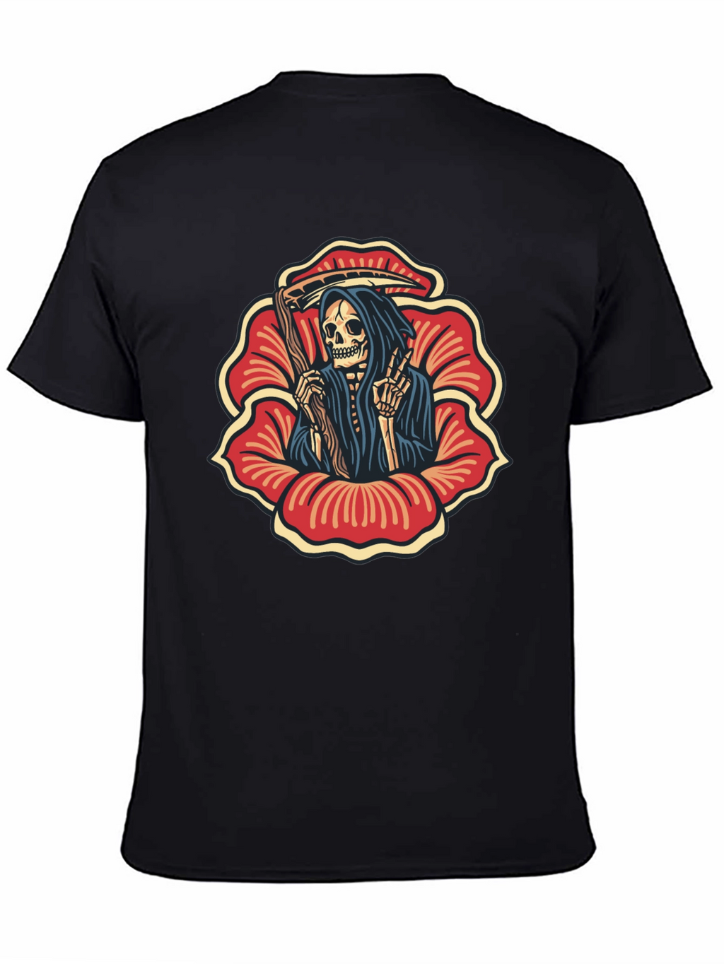 Grim Reaper Flower Black T-Shirt