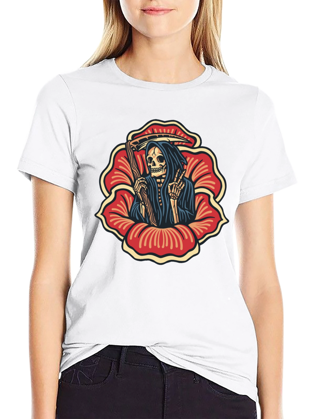 Grim Reaper Flower Black T-Shirt