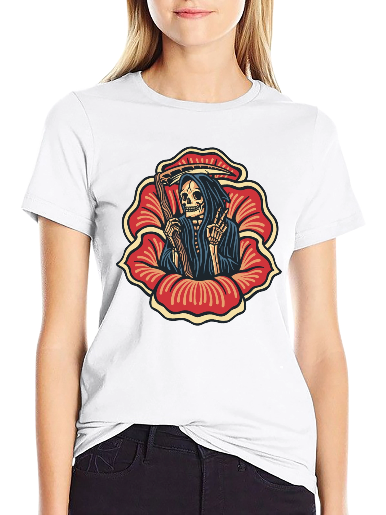 Grim Reaper Flower Black T-Shirt