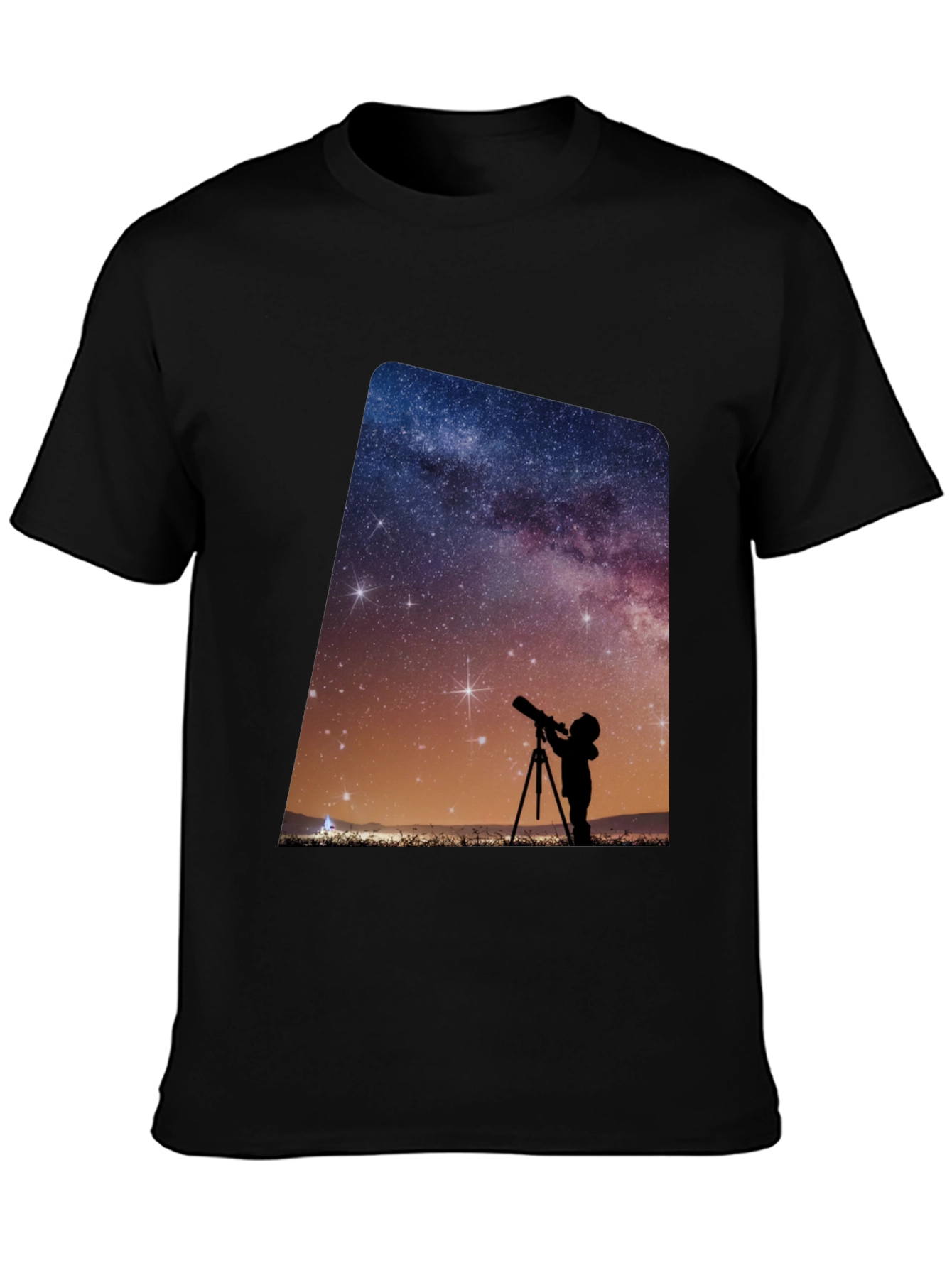 Night Sky Observer Graphic Tee - Black Cotton Comfort