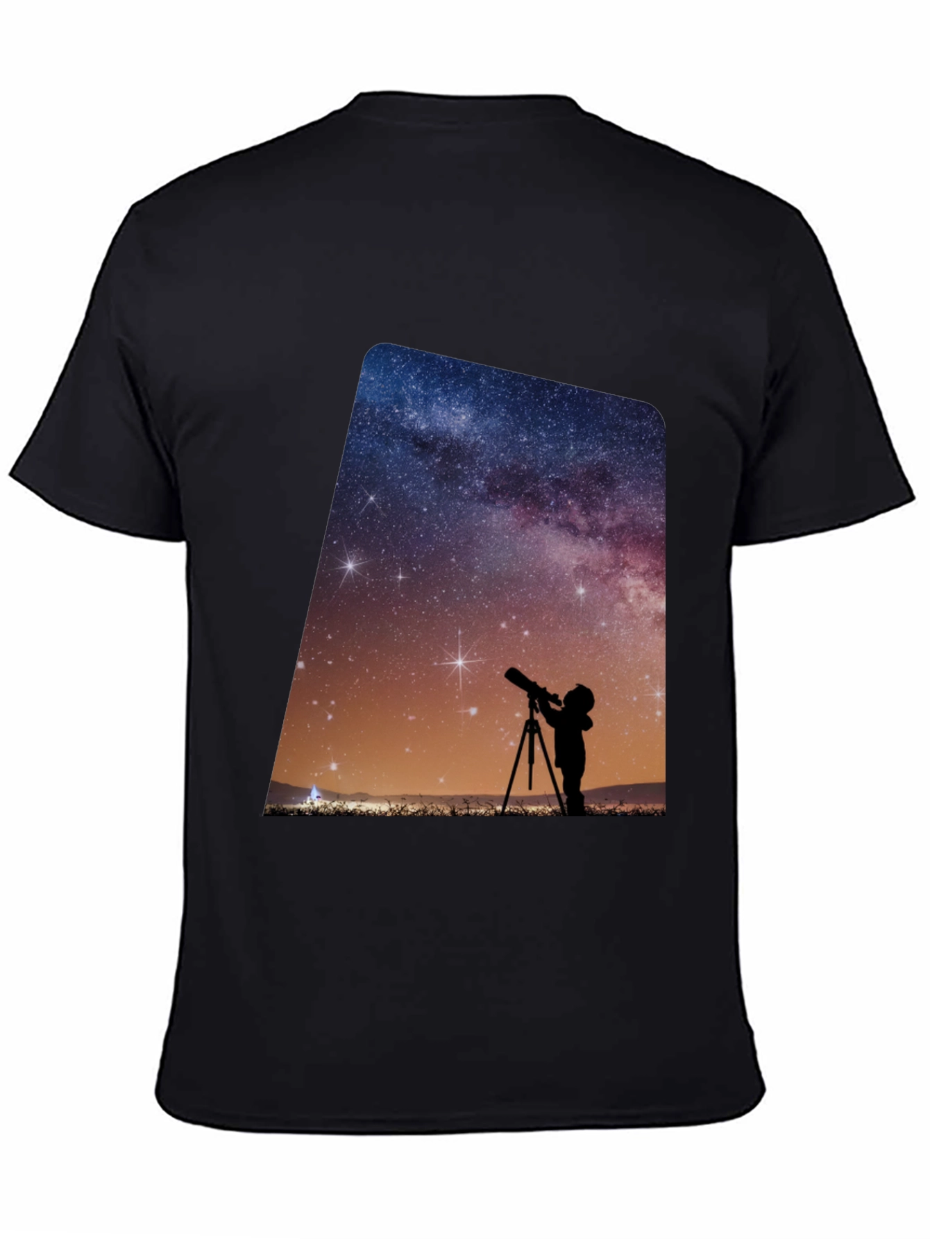 Night Sky Observer Graphic Tee - Black Cotton Comfort