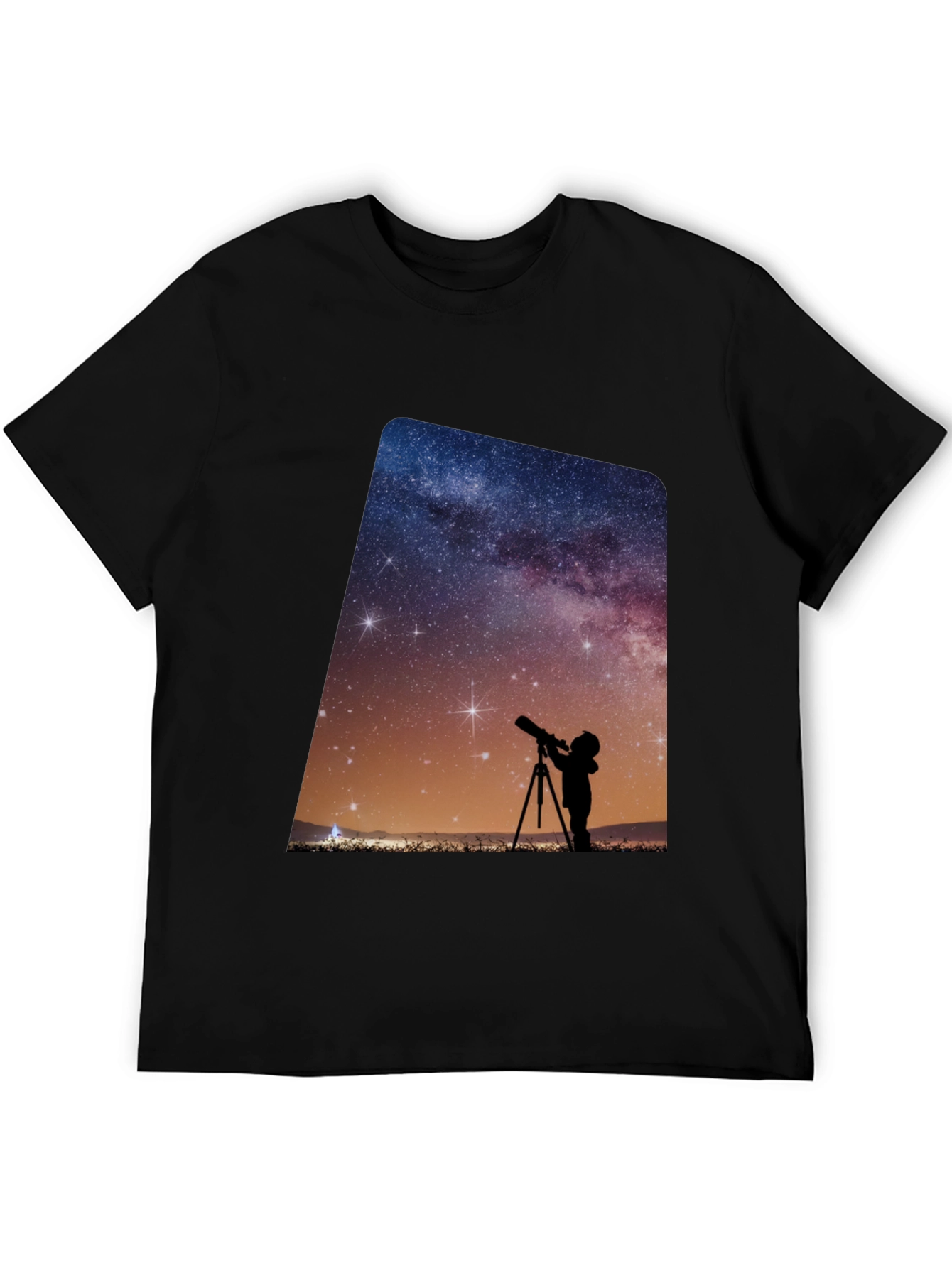 Night Sky Observer Graphic Tee - Black Cotton Comfort