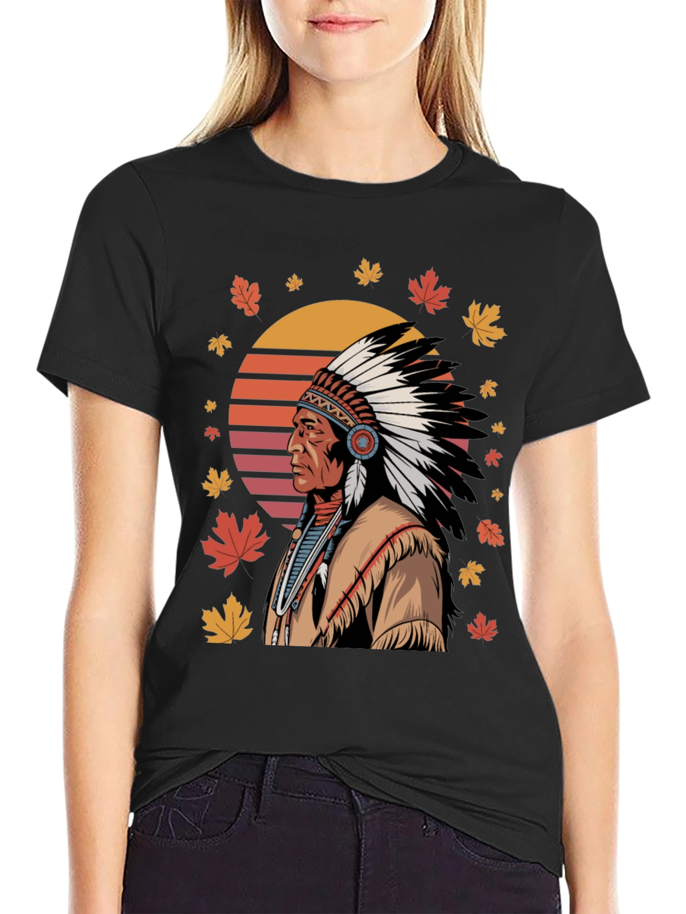 Native American Chief T-Shirt - Black Cotton Tee