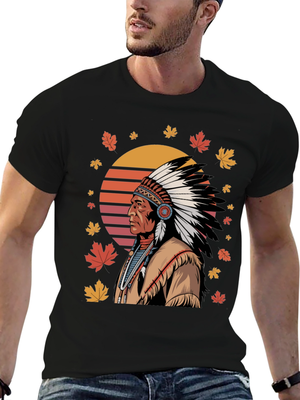 Native American Chief T-Shirt - Black Cotton Tee