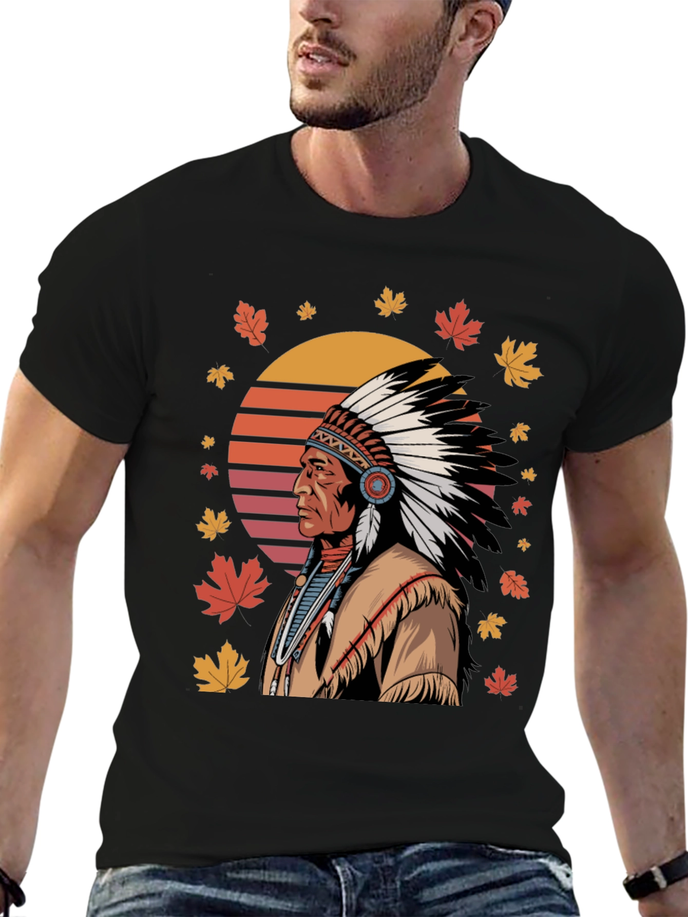 Native American Chief T-Shirt - Black Cotton Tee