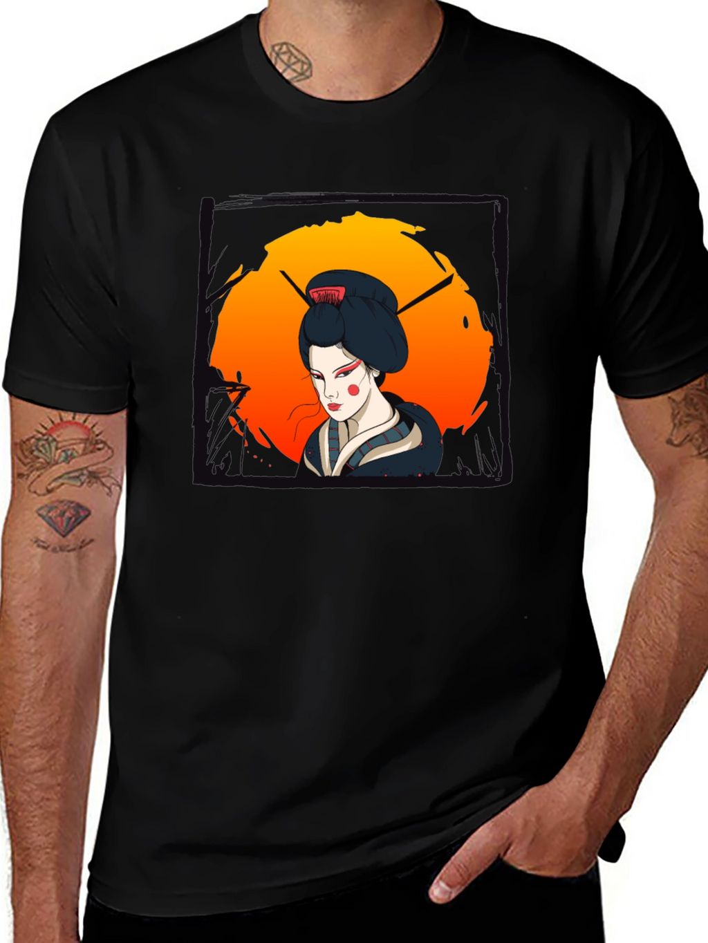 Geisha Graphic Print Black T-Shirt