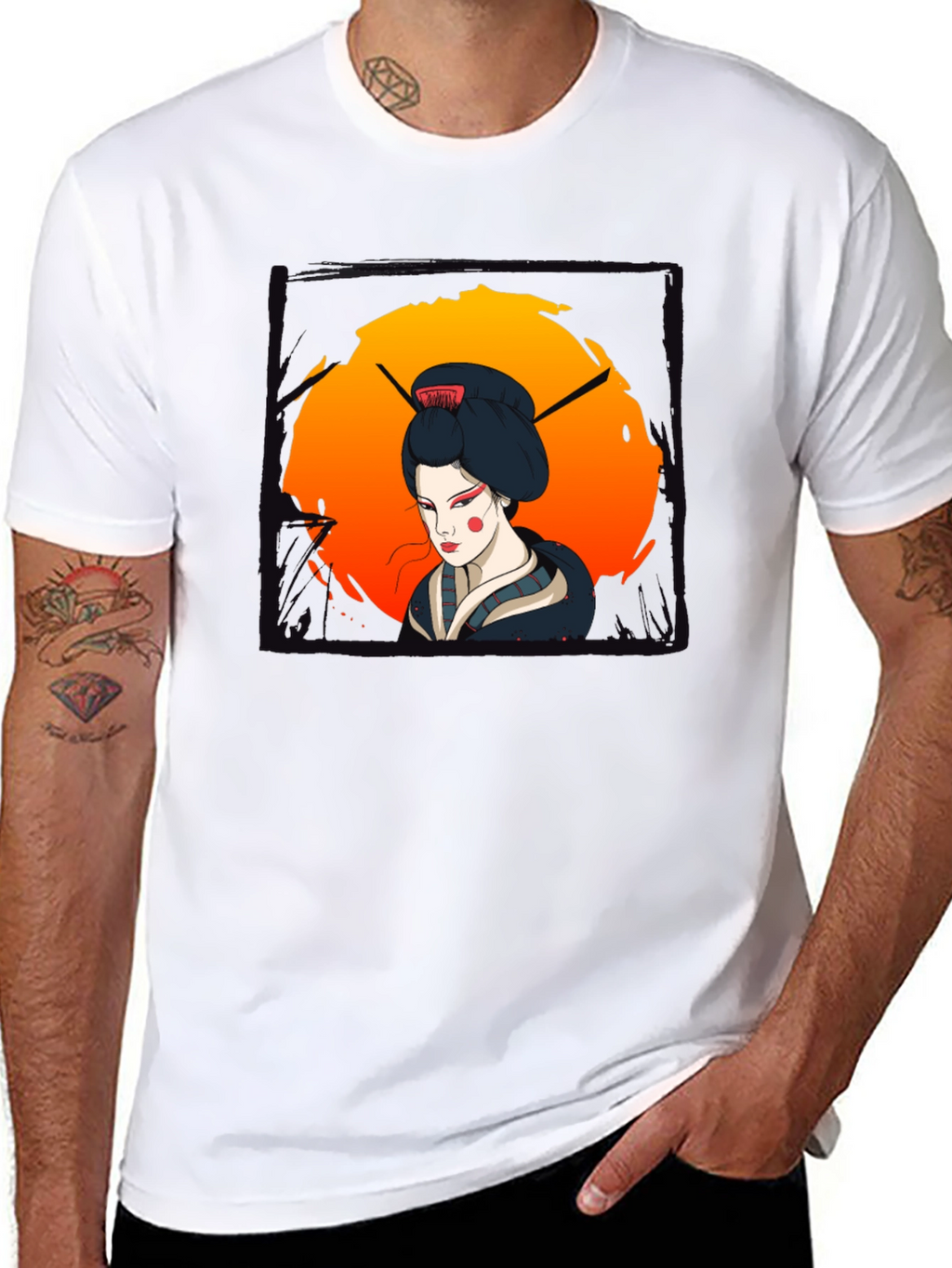 Geisha Graphic Print Black T-Shirt
