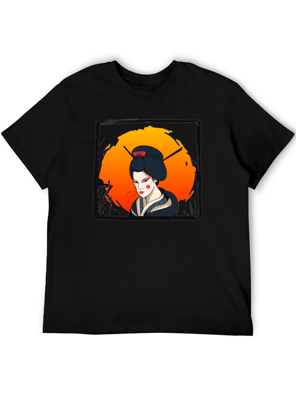 Geisha Graphic Print Black T-Shirt