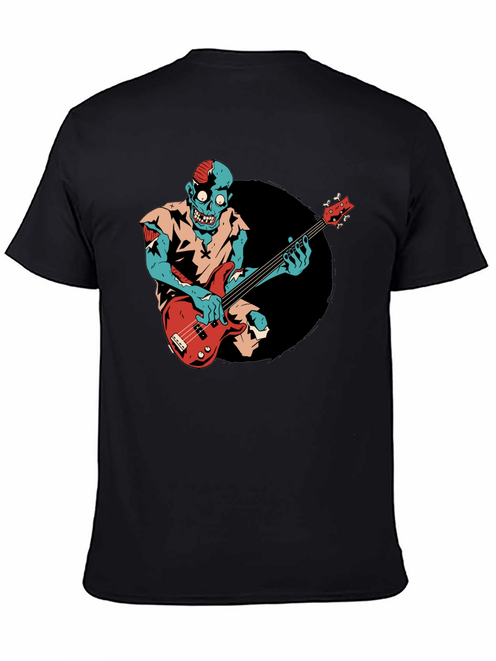 Zombie Bass Player Graphic Tee - Black Cotton T-Shirt