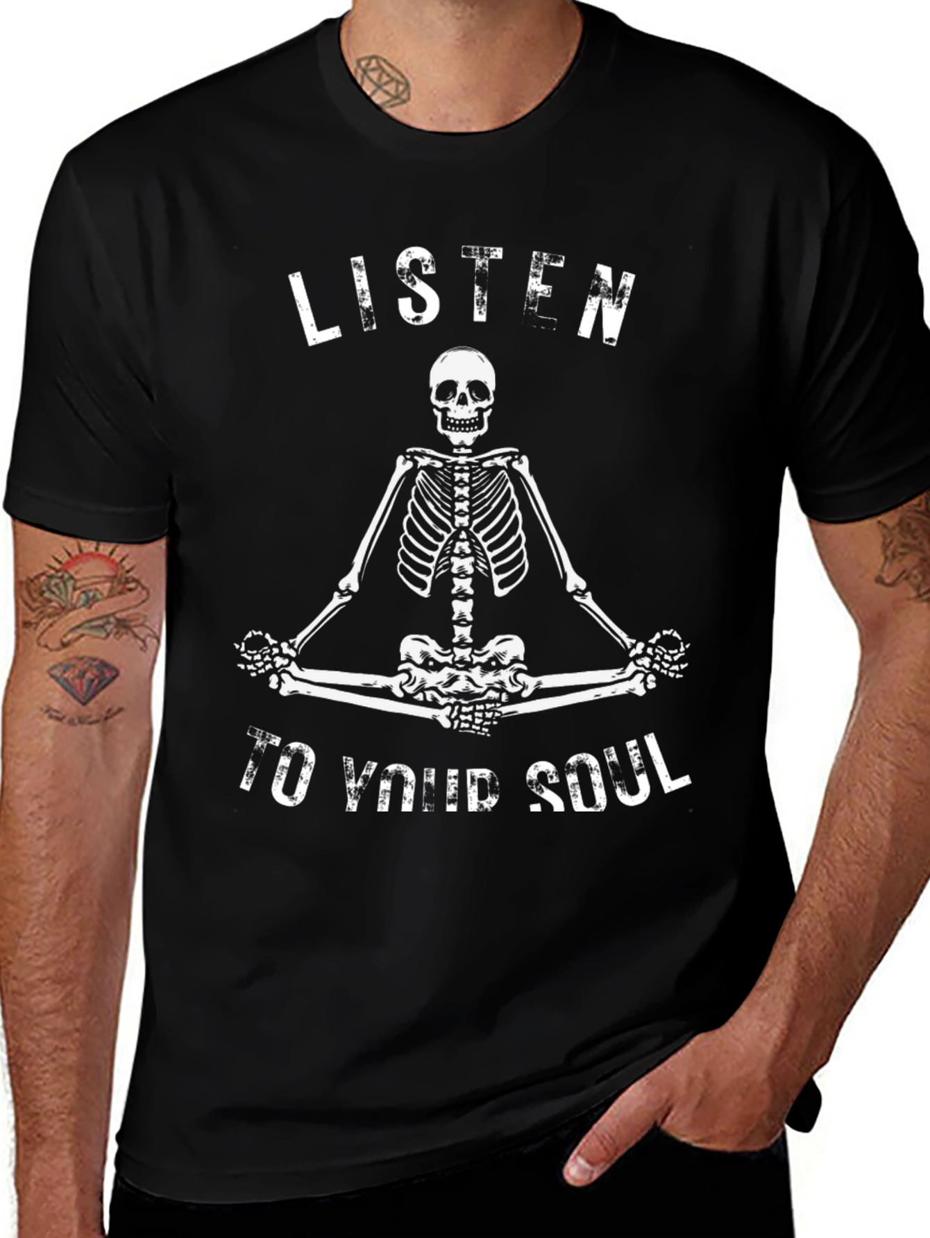Skeleton Meditation Graphic Tee - Listen To Your Soul Black T-Shirt