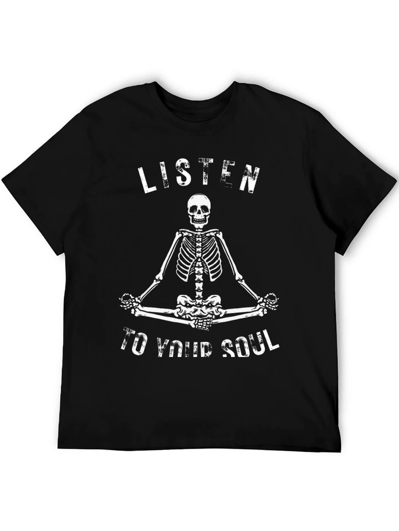 Skeleton Meditation Graphic Tee - Listen To Your Soul Black T-Shirt