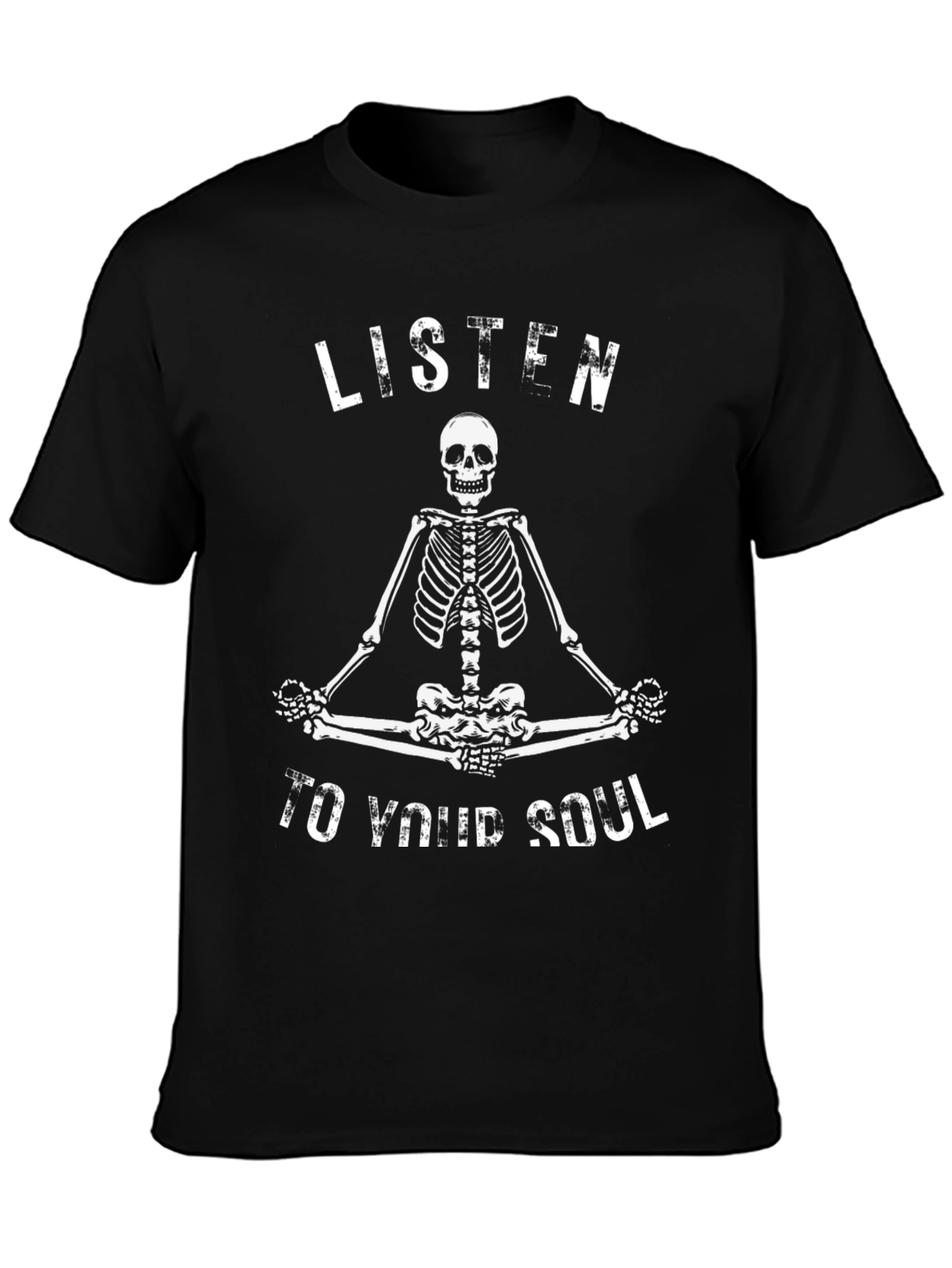 Skeleton Meditation Graphic Tee - Listen To Your Soul Black T-Shirt