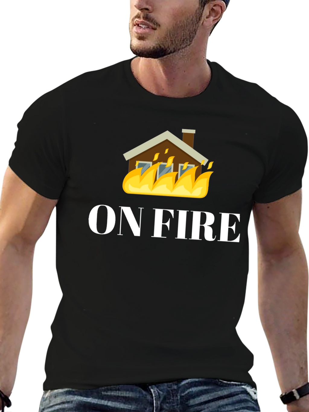 On Fire Graphic Tee - Black Cotton T-Shirt