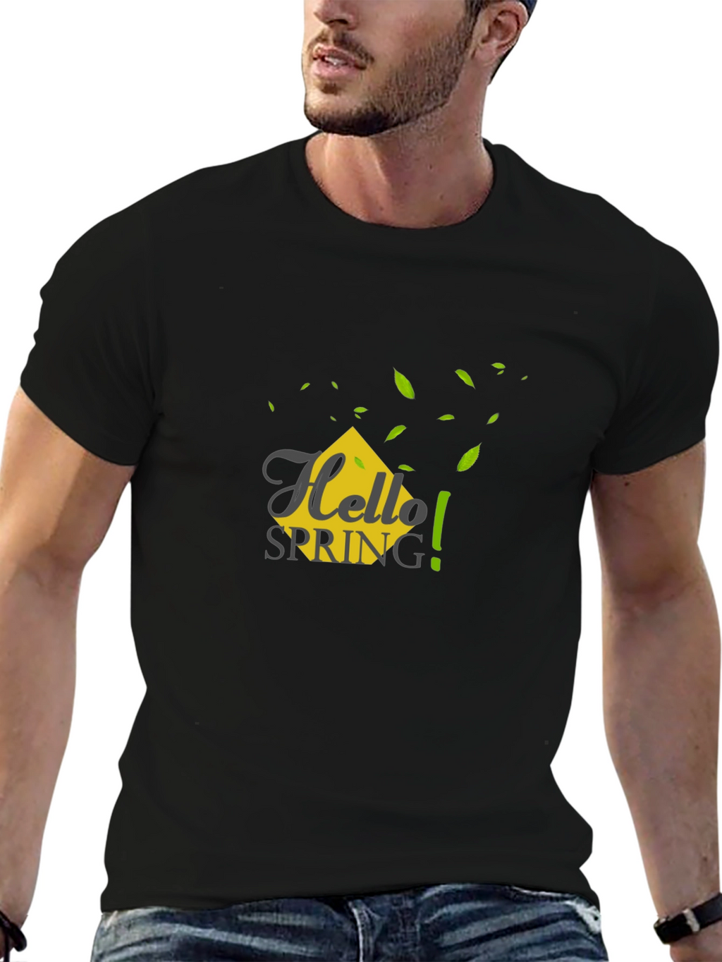 Hello Spring Graphic Tee - Black Casual T-Shirt