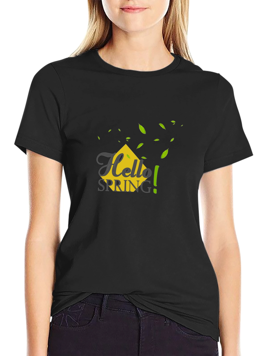 Hello Spring Graphic Tee - Black Casual T-Shirt