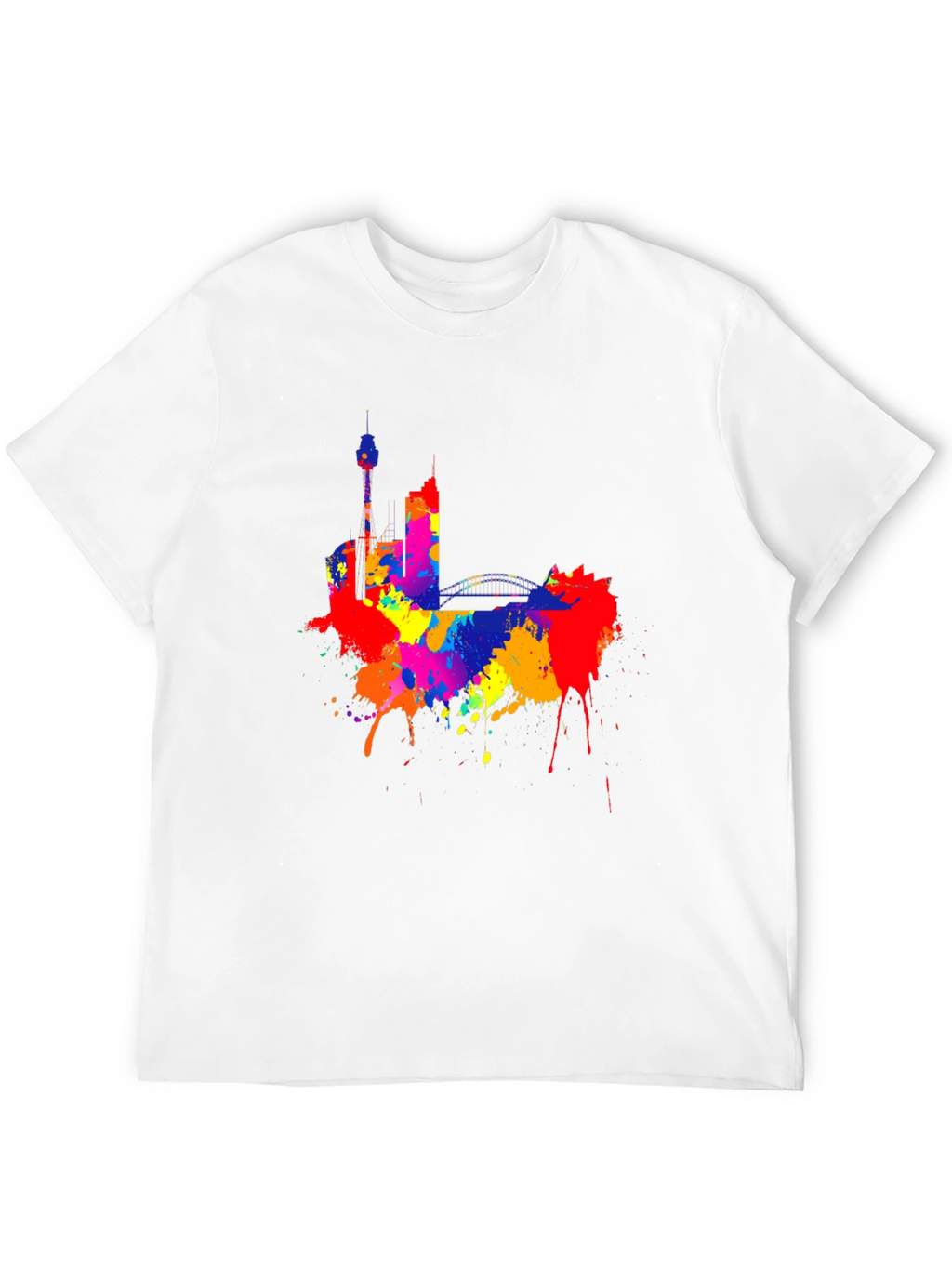 Colorful Cityscape Black T-Shirt