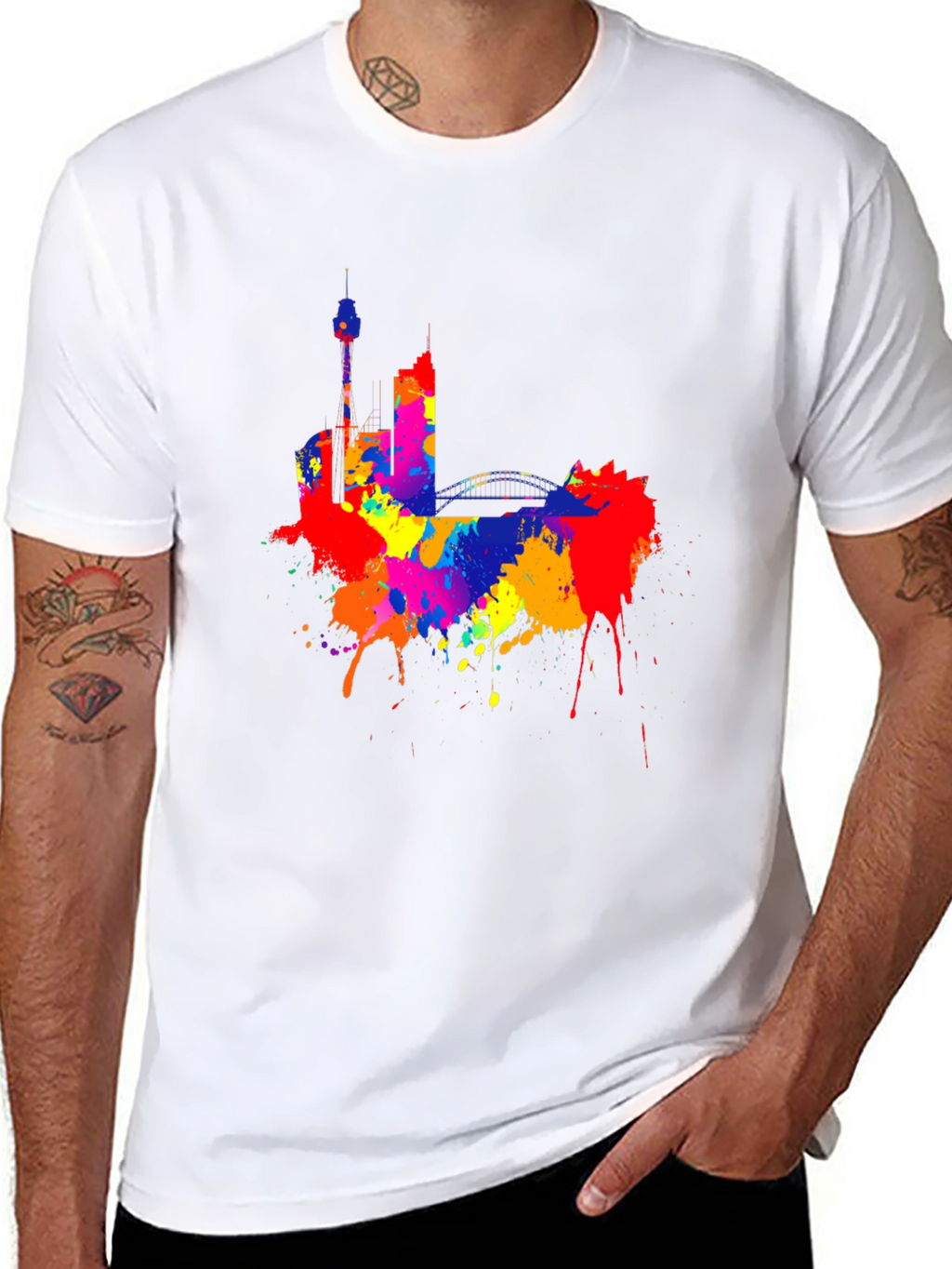 Colorful Cityscape Black T-Shirt