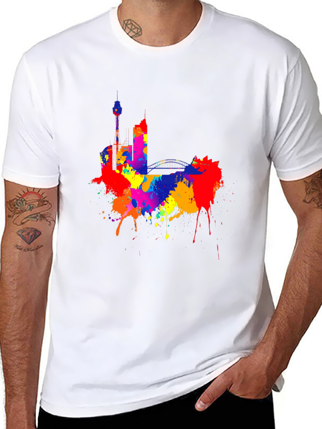 Colorful Cityscape Black T-Shirt