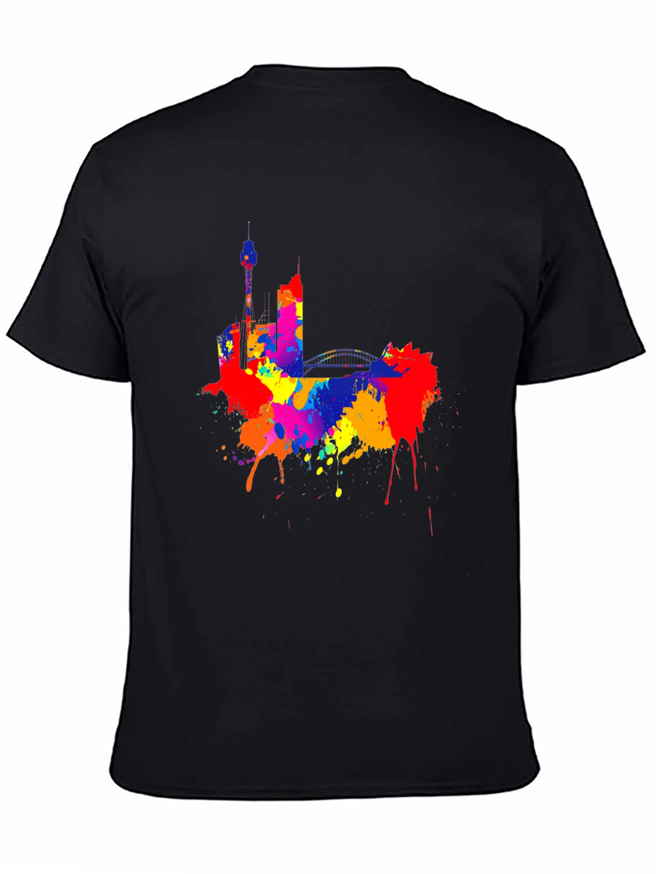 Colorful Cityscape Black T-Shirt
