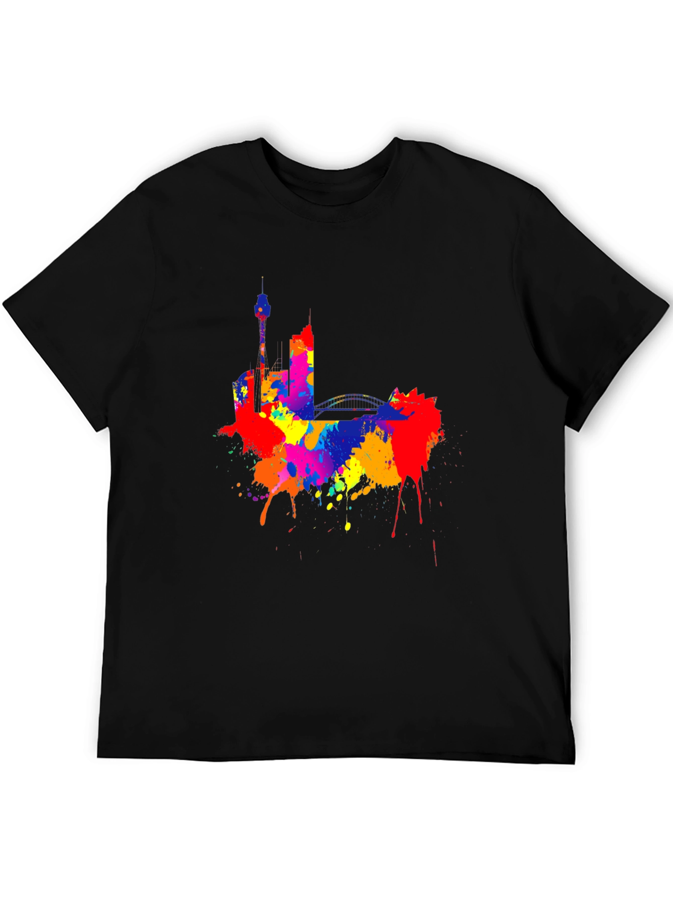 Colorful Cityscape Black T-Shirt