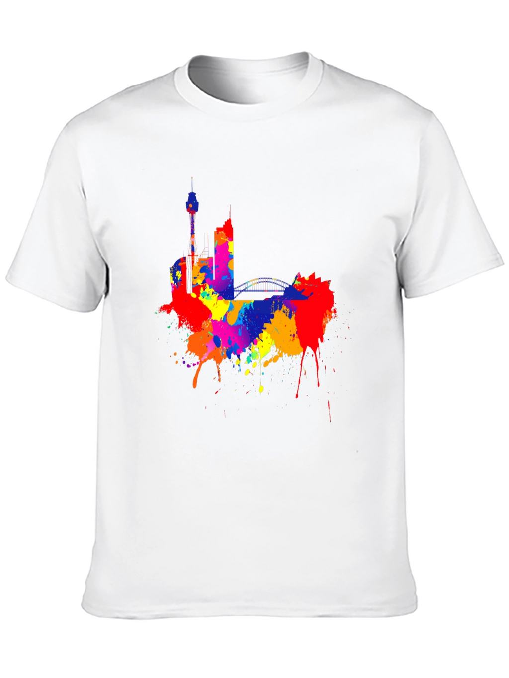 Colorful Cityscape Black T-Shirt