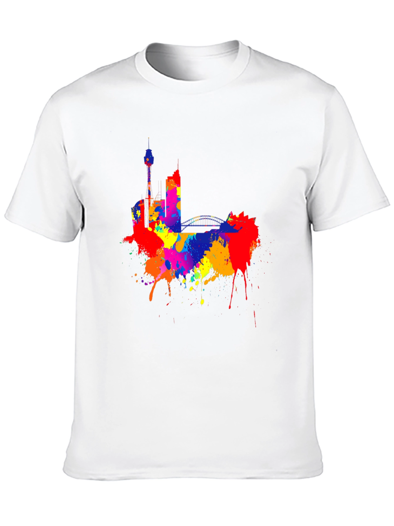 Colorful Cityscape Black T-Shirt