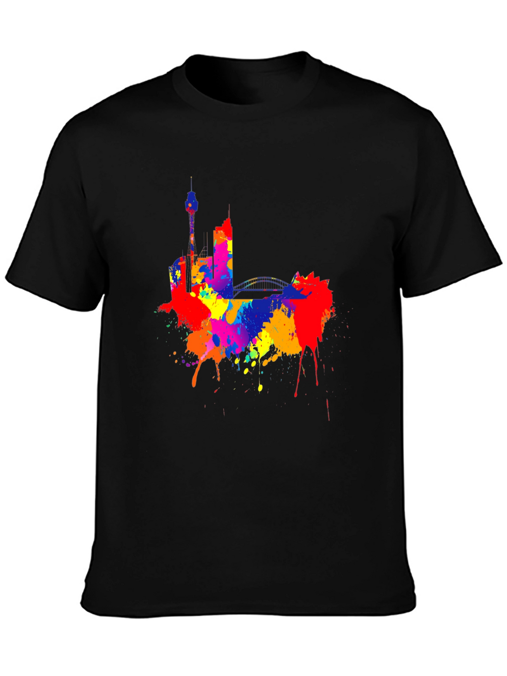 Colorful Cityscape Black T-Shirt