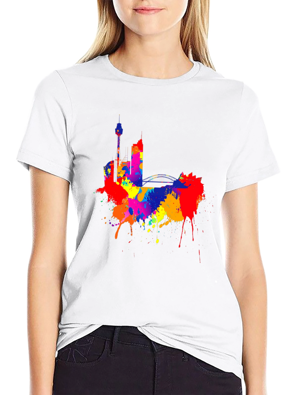 Colorful Cityscape Black T-Shirt