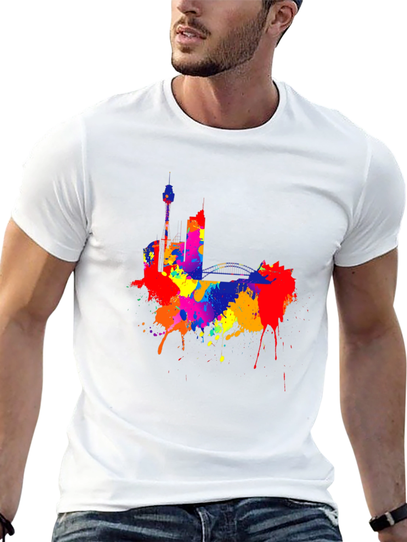Colorful Cityscape Black T-Shirt